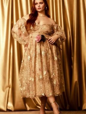 Eloquii Gold Sequin Celestial Dress